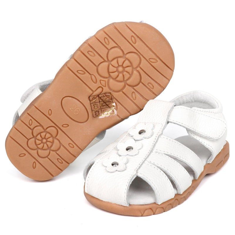 Femizee Girls Casual Leather Closed Toe Flower Princess Dress Sandal(Toddler/Little Kid) Size 5 Toddler,White,1508 CN21 - Image 5
